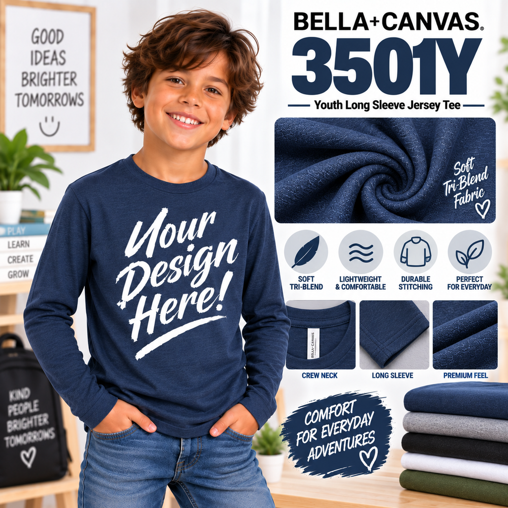 Bella + Canvas Youth Long Sleeve Jersey Tee  (3501Y)