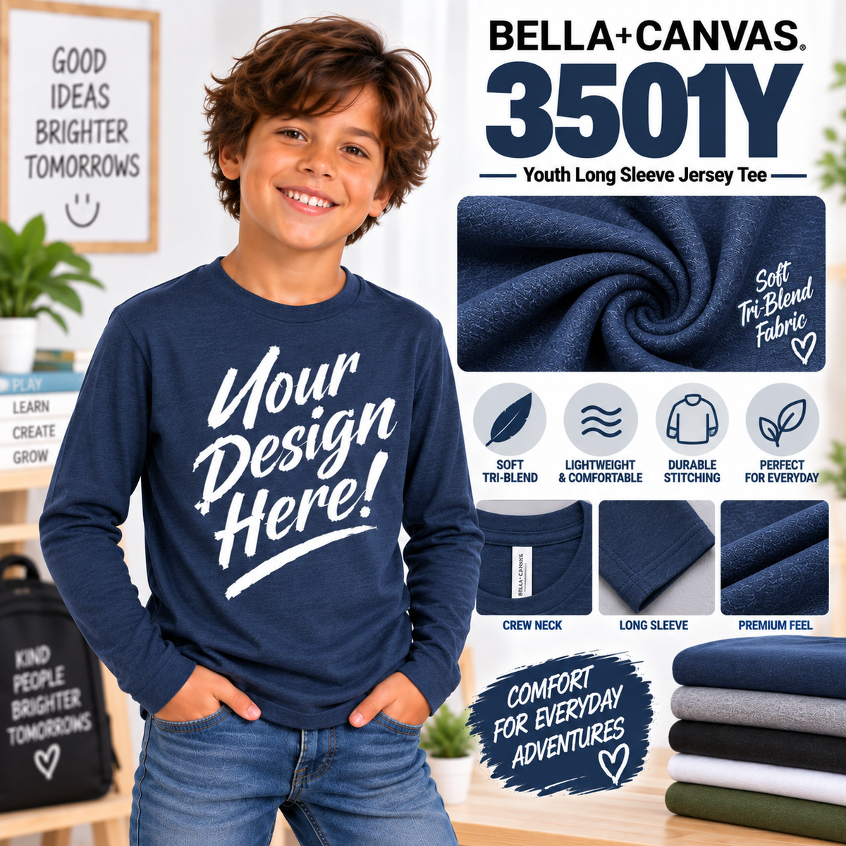 Bella + Canvas Youth Long Sleeve Jersey Tee  (3501Y)
