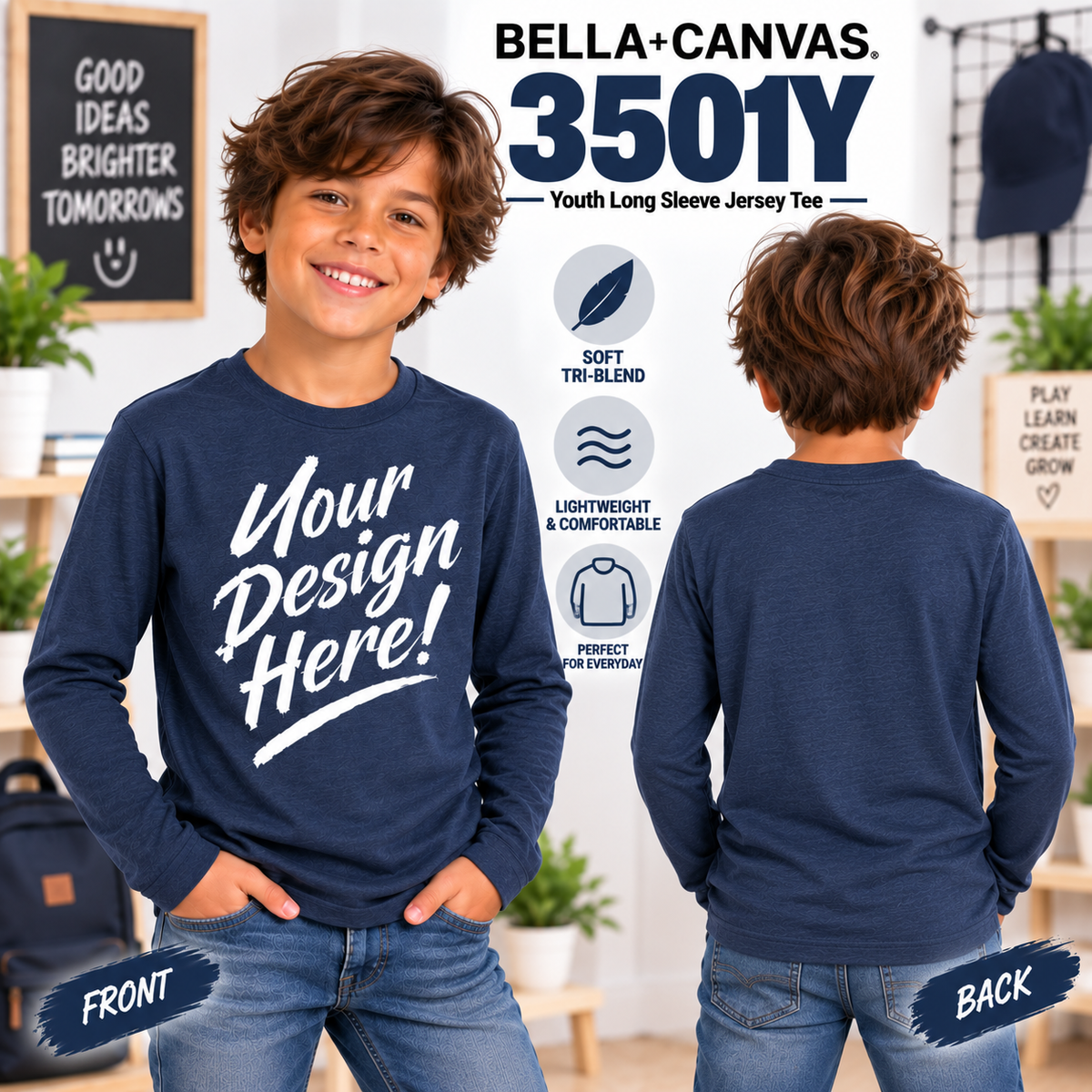 Bella + Canvas Youth Long Sleeve Jersey Tee  (3501Y)