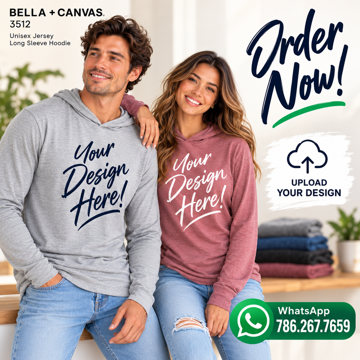Bella + Canvas 3512 Unisex Jersey Long Sleeve Hoodie (3512)