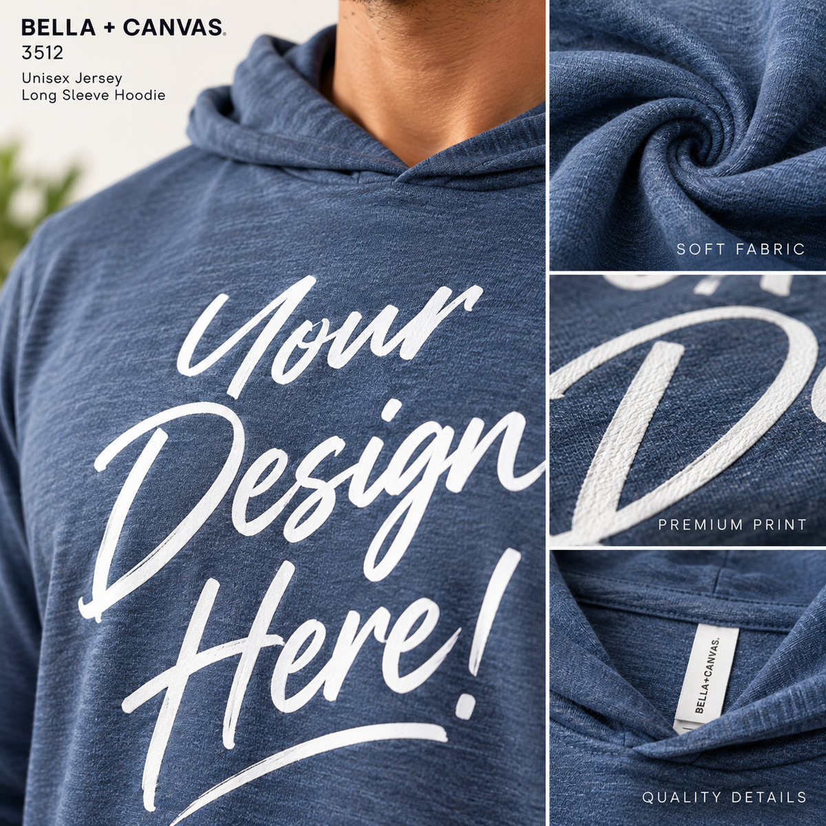 Bella + Canvas 3512 Unisex Jersey Long Sleeve Hoodie (3512)