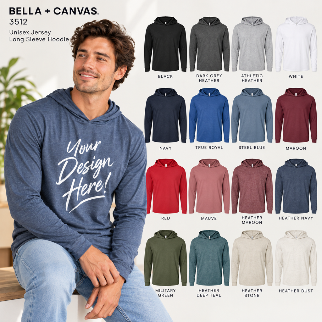 Bella + Canvas 3512 Unisex Jersey Long Sleeve Hoodie (3512)