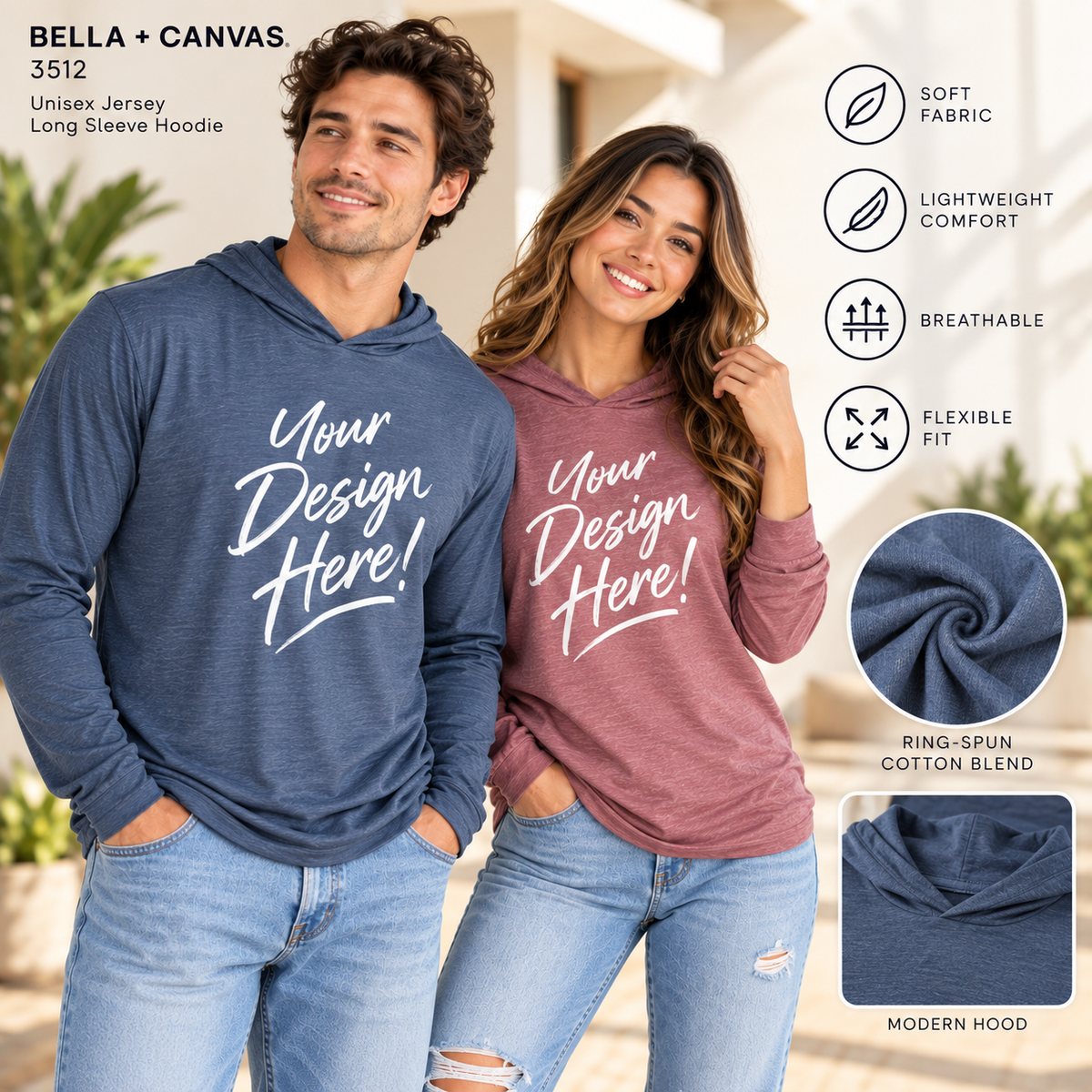 Bella + Canvas 3512 Unisex Jersey Long Sleeve Hoodie (3512)