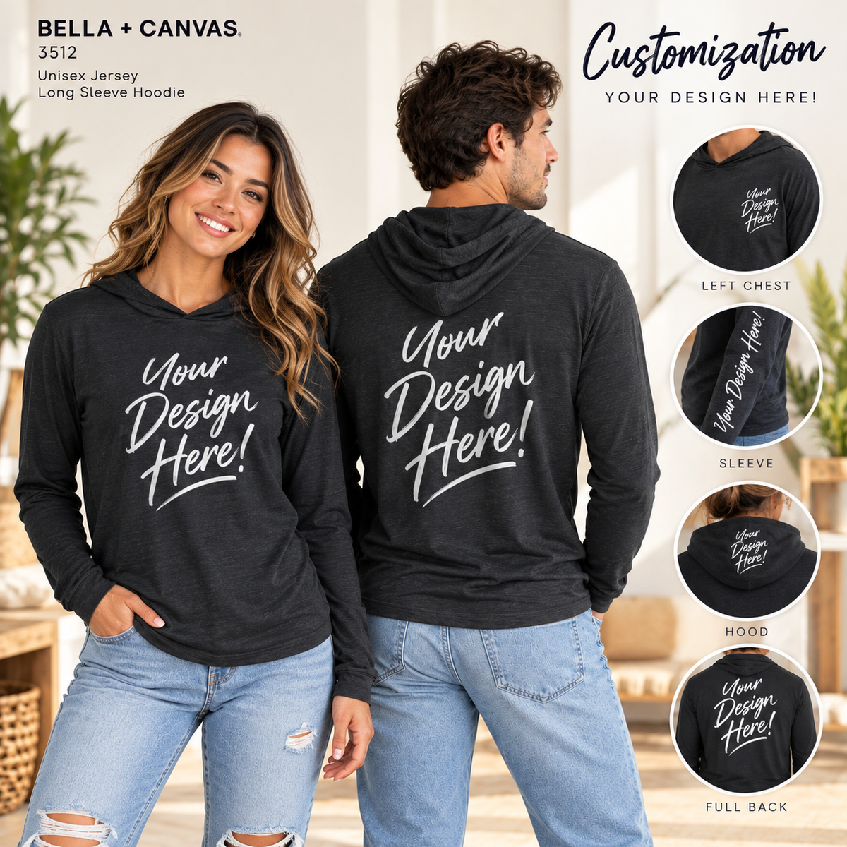Bella + Canvas 3512 Unisex Jersey Long Sleeve Hoodie (3512)