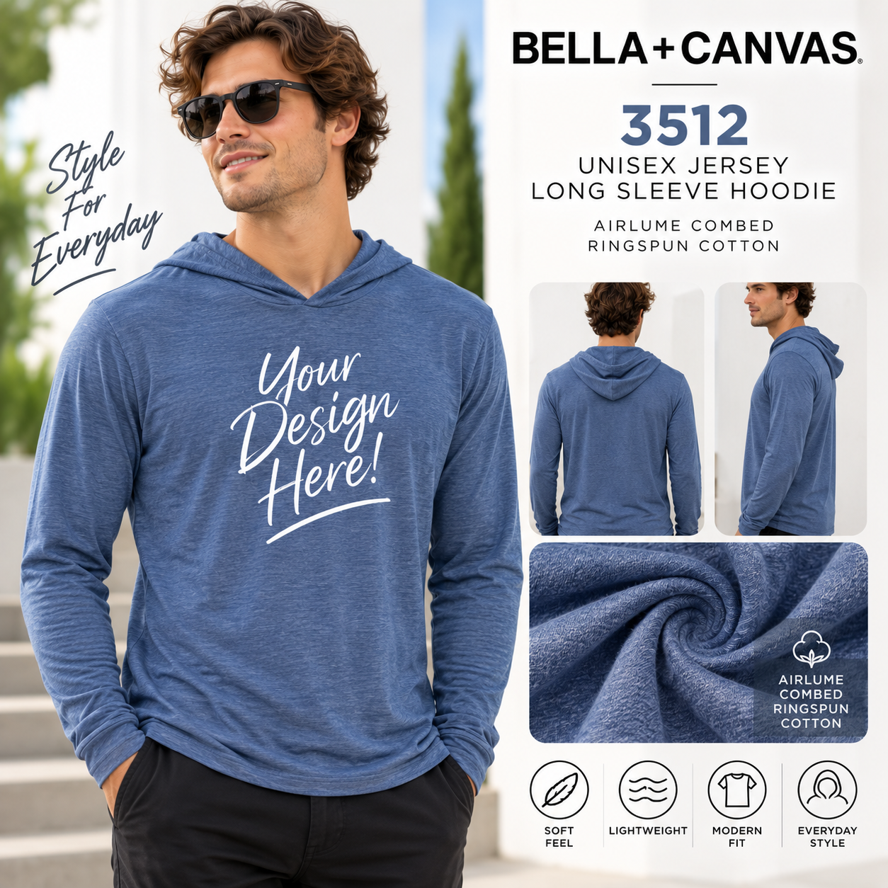 Bella + Canvas 3512 Unisex Jersey Long Sleeve Hoodie (3512)