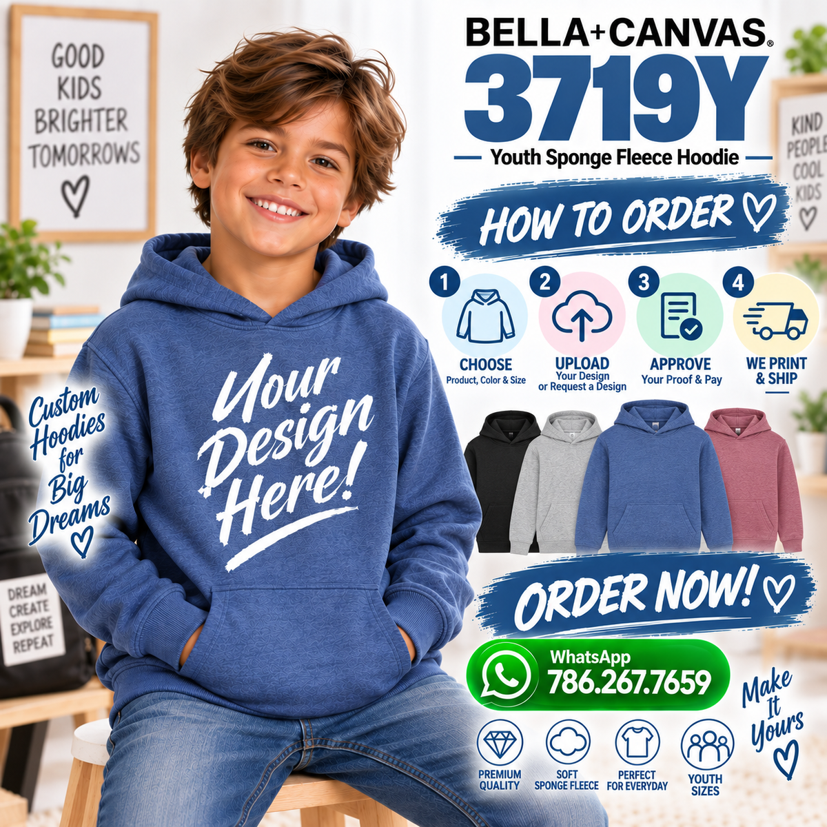 Bella + Canvas Youth Sponge Fleece Hoodie (3719Y)
