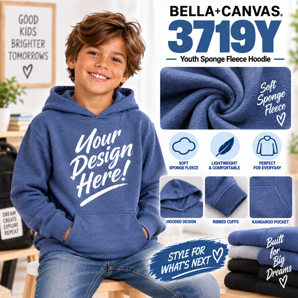 Bella + Canvas Youth Sponge Fleece Hoodie (3719Y)