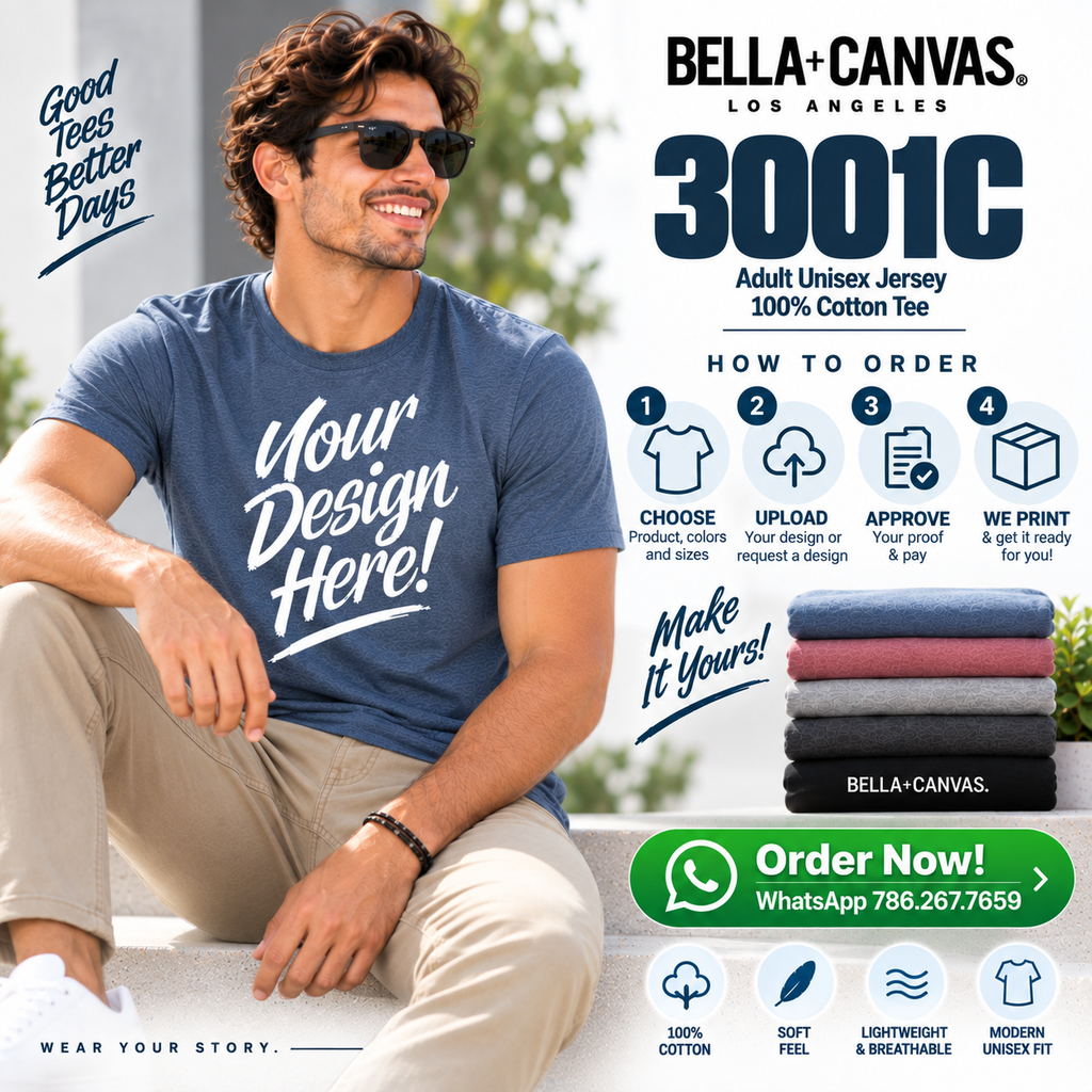 Bella + Canvas Adult Unisex Jersey 100%  Cotton (3001C)