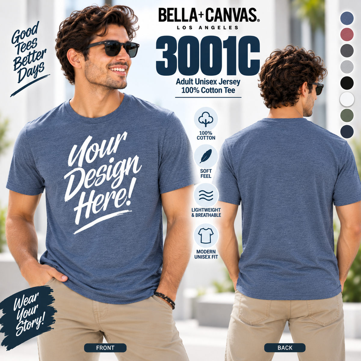 Bella + Canvas Adult Unisex Jersey 100%  Cotton (3001C)