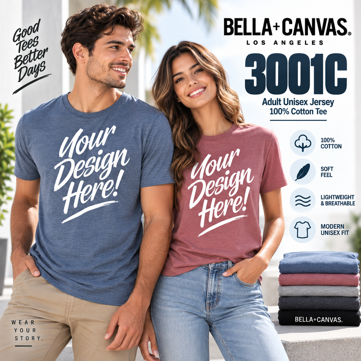 Bella + Canvas Adult Unisex Jersey 100%  Cotton (3001C)