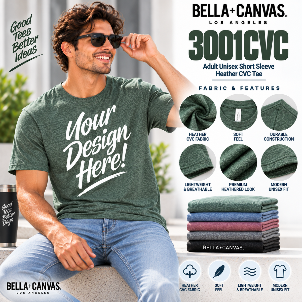 Bella + Canvas Adult Unisex Short Sleeve Heather CVC Tee (3001CVC)