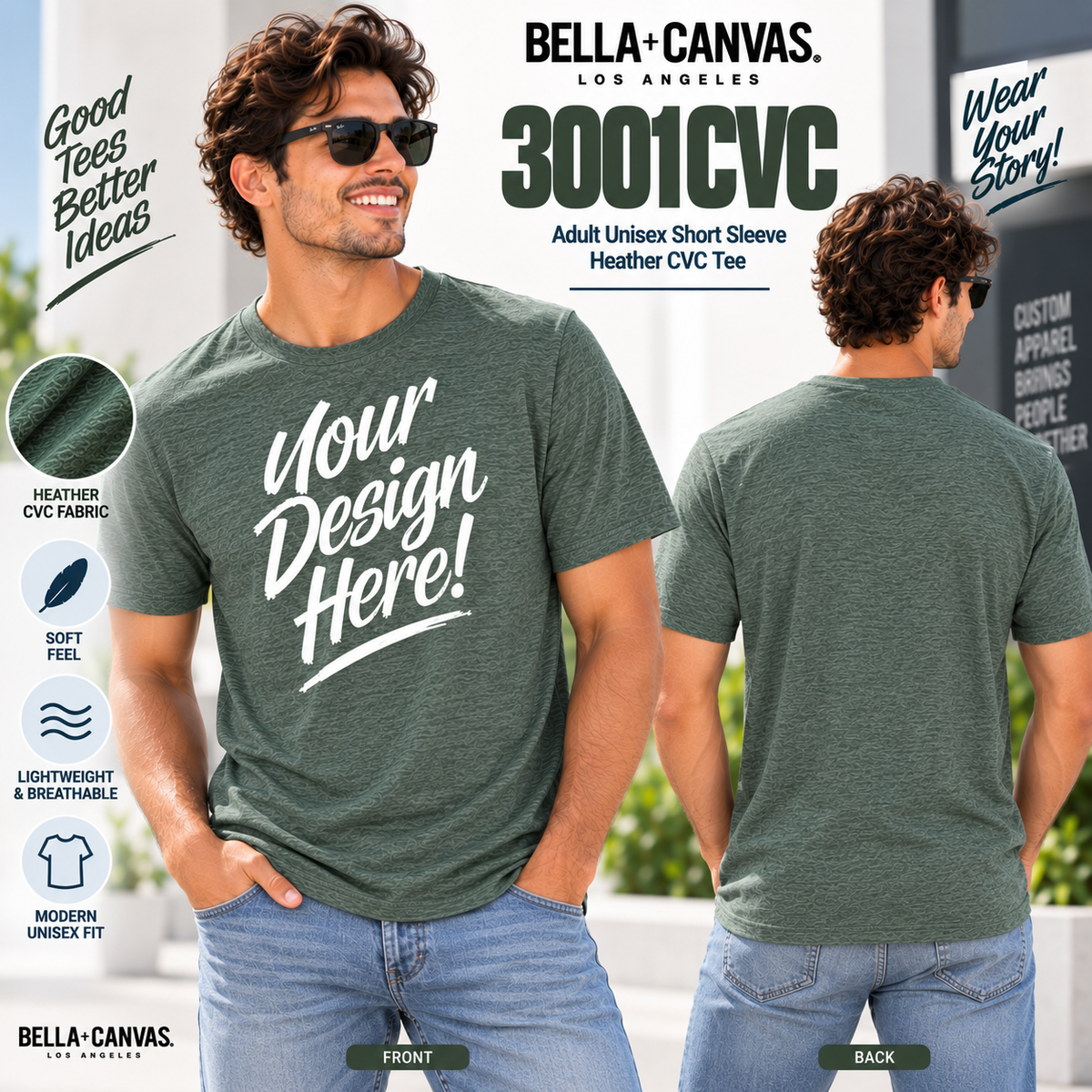 Bella + Canvas Adult Unisex Short Sleeve Heather CVC Tee (3001CVC)