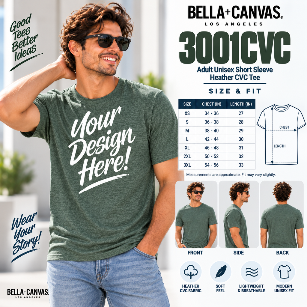 Bella + Canvas Adult Unisex Short Sleeve Heather CVC Tee (3001CVC)
