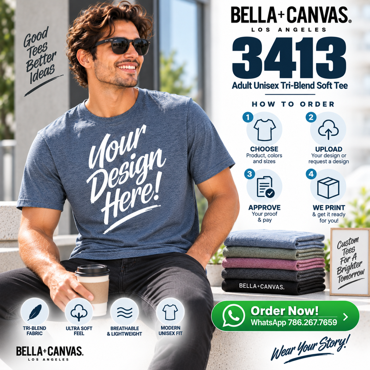 Custom Bella + Canvas Adult Unisex  Tri-Blend Soft  Tee (3413)