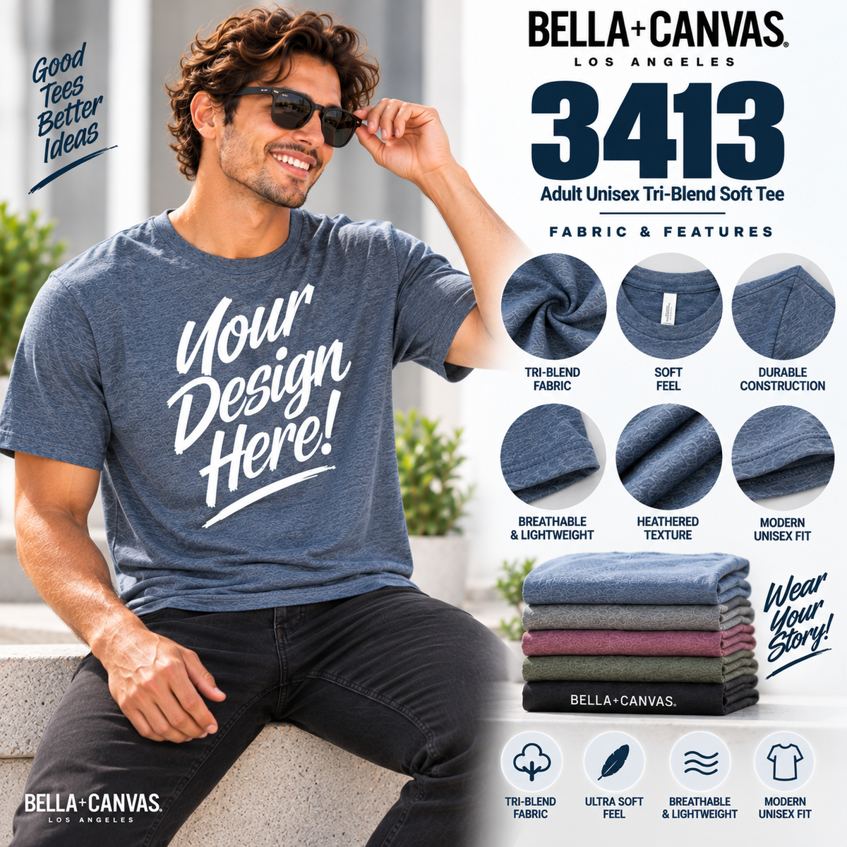 Custom Bella + Canvas Adult Unisex  Tri-Blend Soft  Tee (3413)