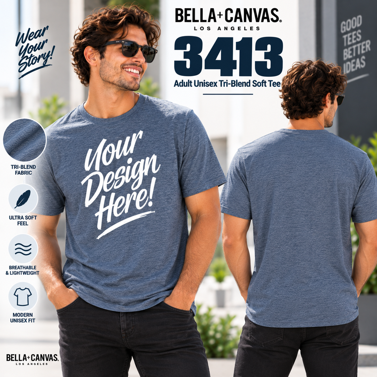 Custom Bella + Canvas Adult Unisex  Tri-Blend Soft  Tee (3413)