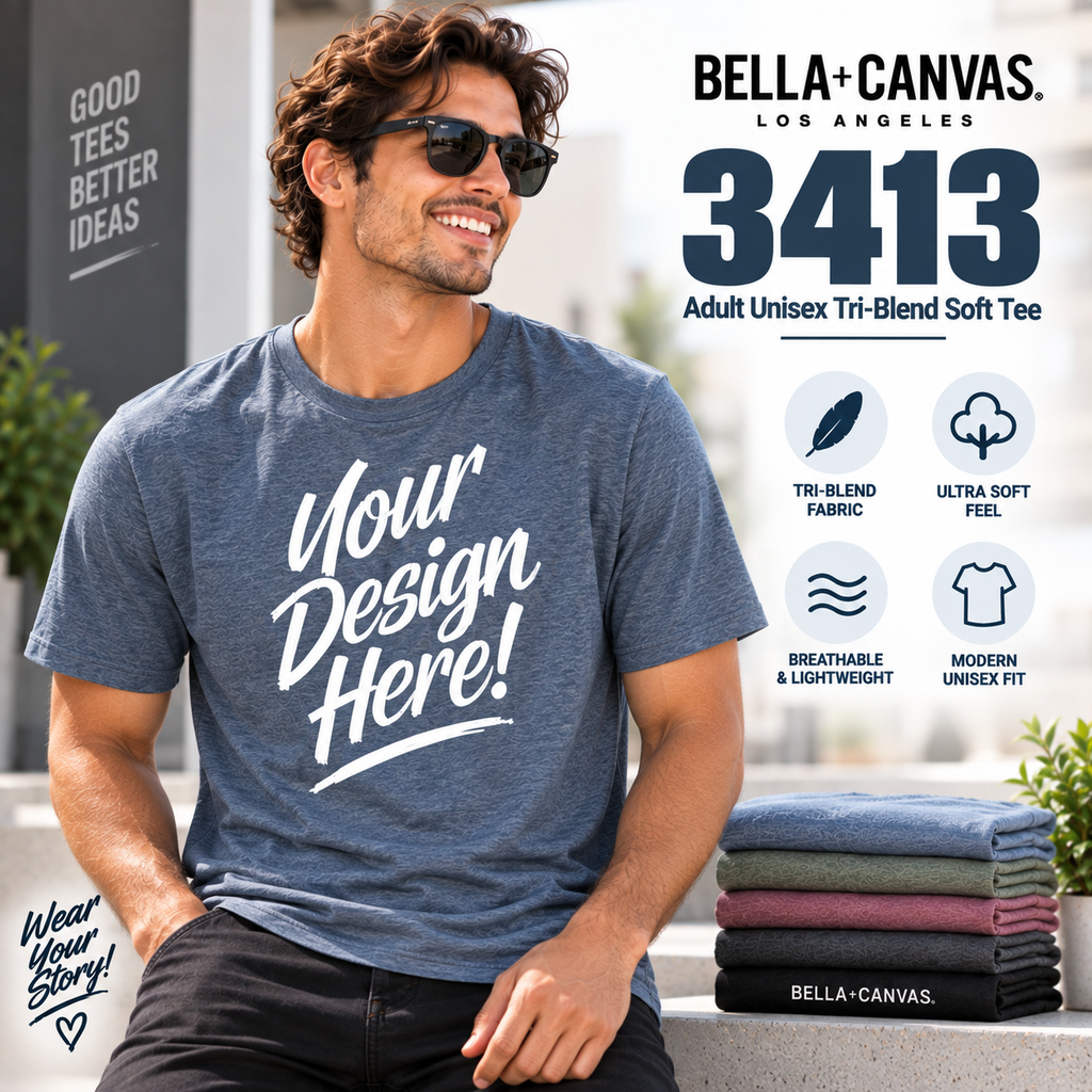 Custom Bella + Canvas Adult Unisex  Tri-Blend Soft  Tee (3413)