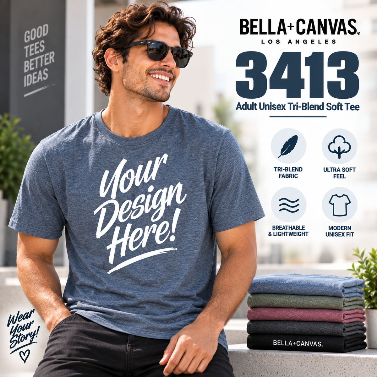 Custom Bella + Canvas Adult Unisex  Tri-Blend Soft  Tee (3413)