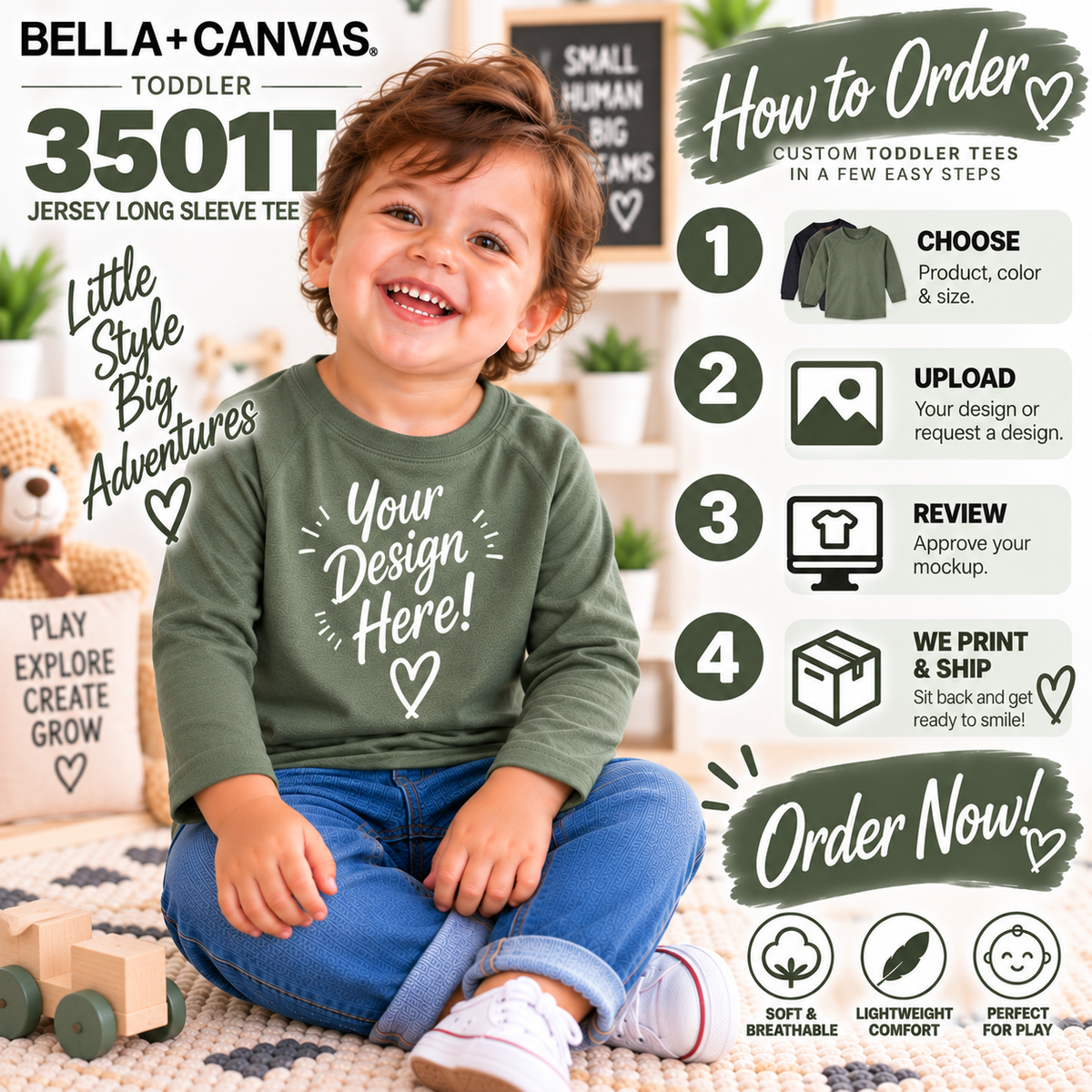 Bella+Canvas Toddler Jersey Long Sleeve Tee (3501T)