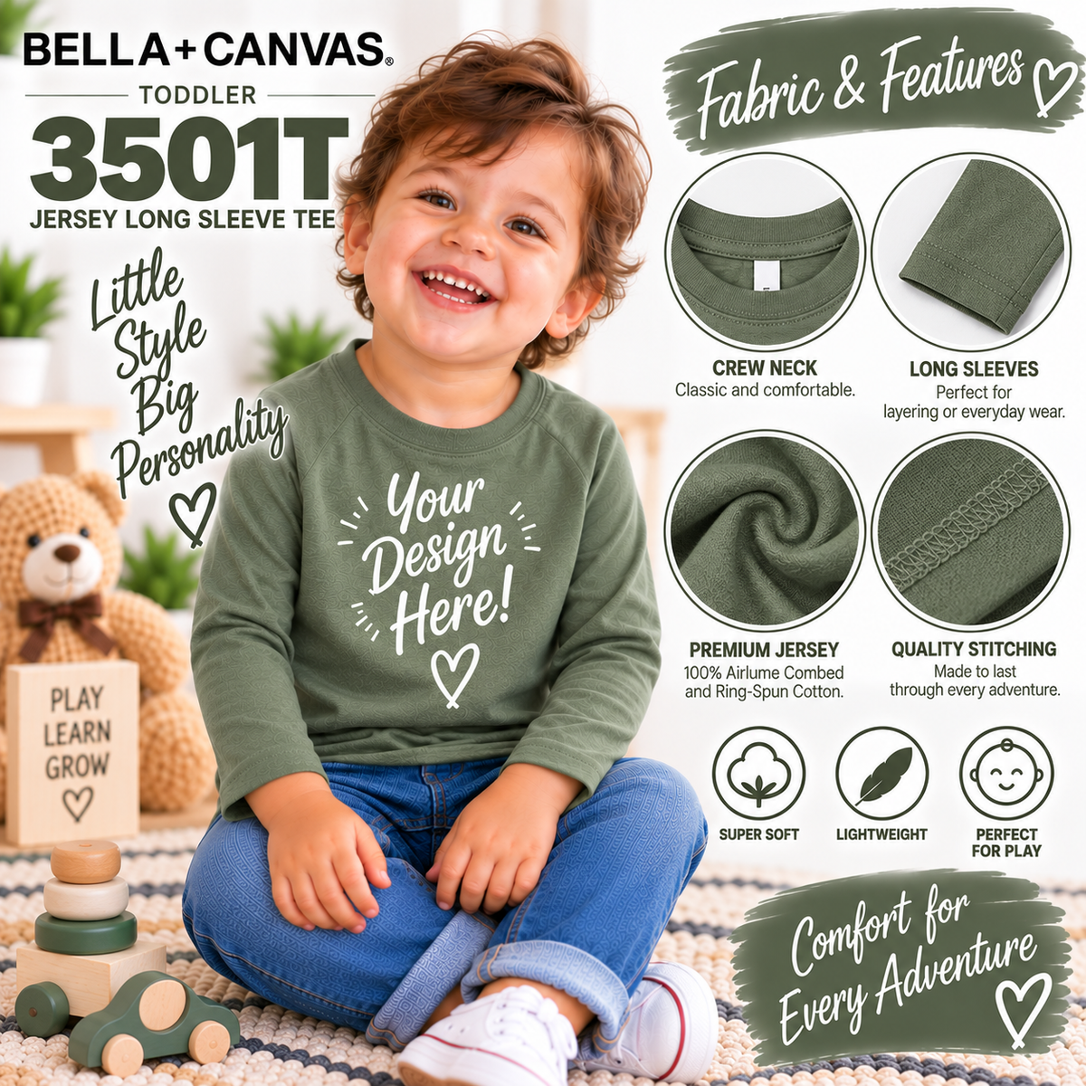 Bella+Canvas Toddler Jersey Long Sleeve Tee (3501T)