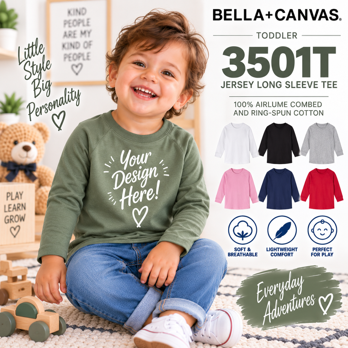 Bella+Canvas Toddler Jersey Long Sleeve Tee (3501T)