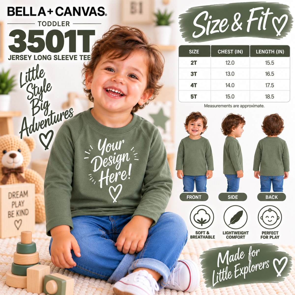 Bella+Canvas Toddler Jersey Long Sleeve Tee (3501T)