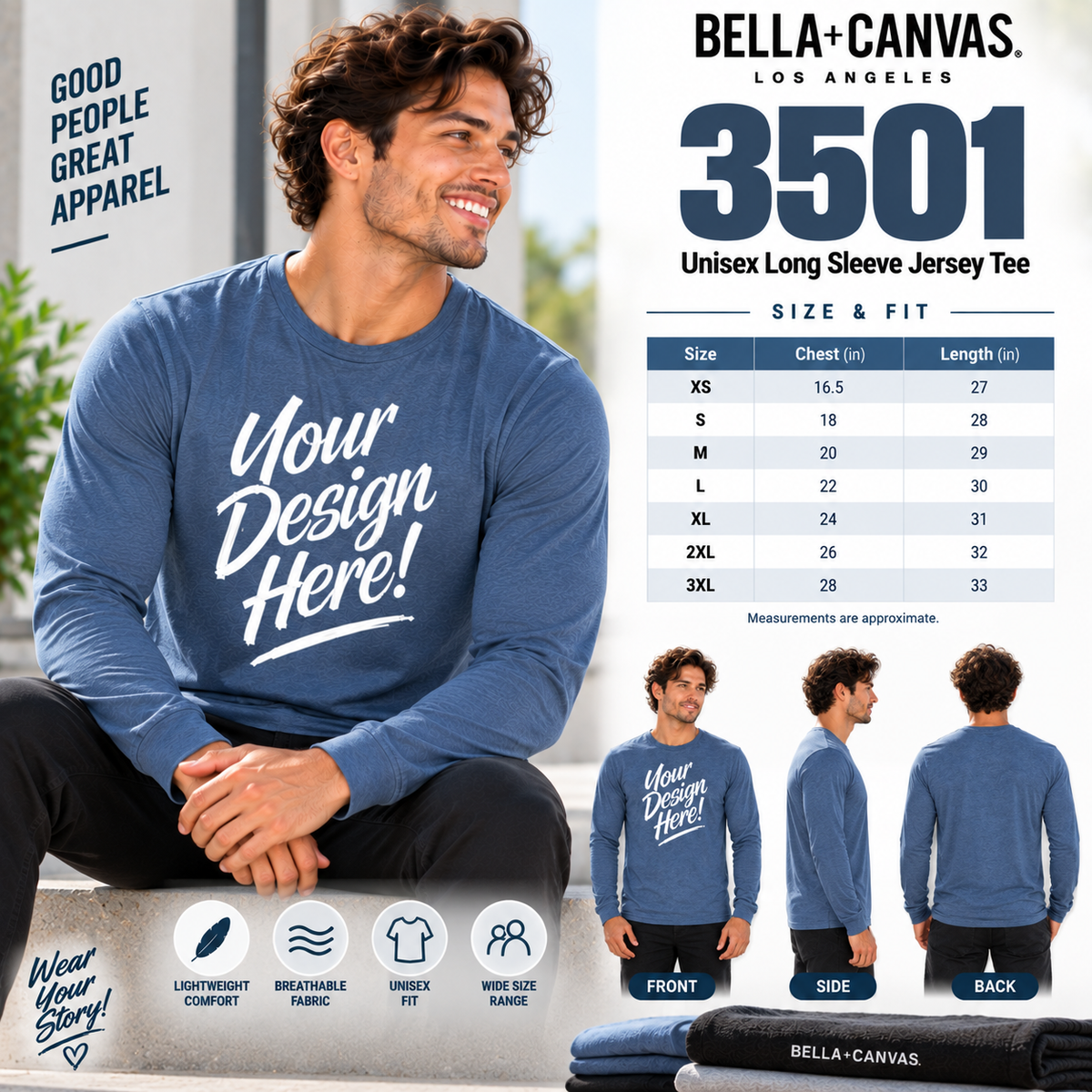 Bella + Canvas  Unisex Long Sleeve Jersey Tee (3501)