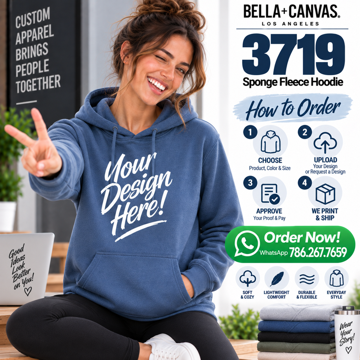 Bella + Canvas Adult Unisex Sponge Fleece Hoodie (3719)