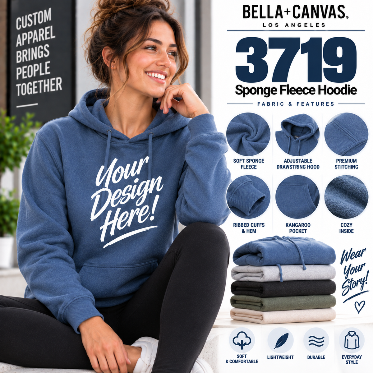 Bella + Canvas Adult Unisex Sponge Fleece Hoodie (3719)