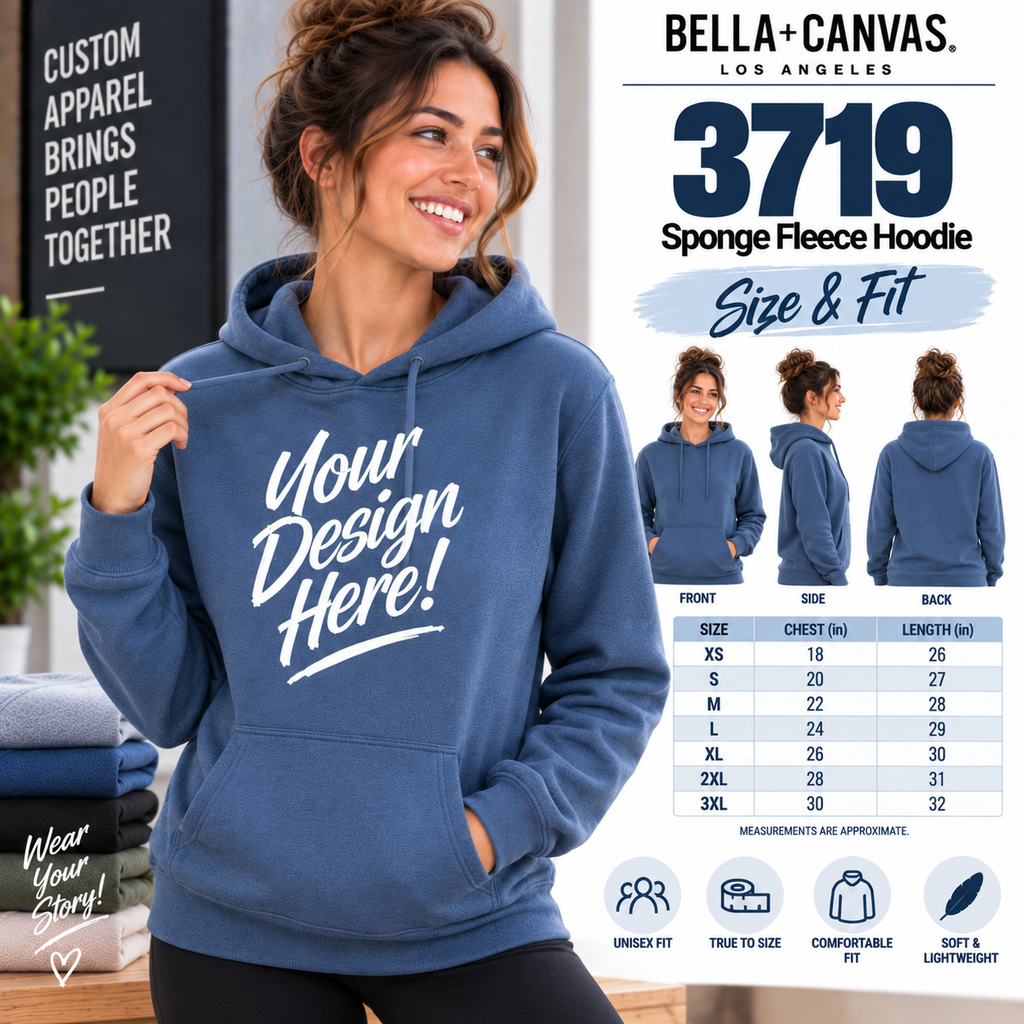 Bella + Canvas Adult Unisex Sponge Fleece Hoodie (3719)