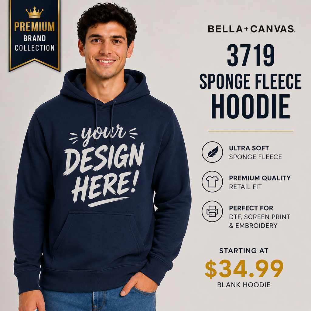 Bella + Canvas Adult Unisex Sponge Fleece Hoodie (3719)