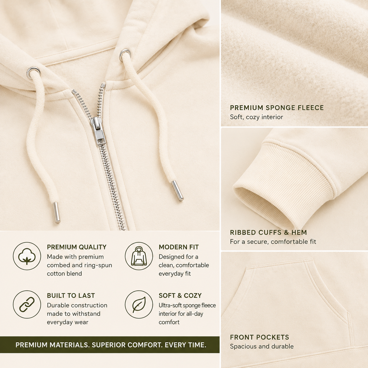 Bella + Canvas Adult Unisex  Premium Sponge Fleece Full Zip Hoodie (3739)