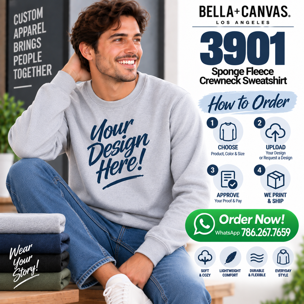 Bella + Canvas Adult Unisex Sponge Fleece Crewneck Sweatshirt (3901)