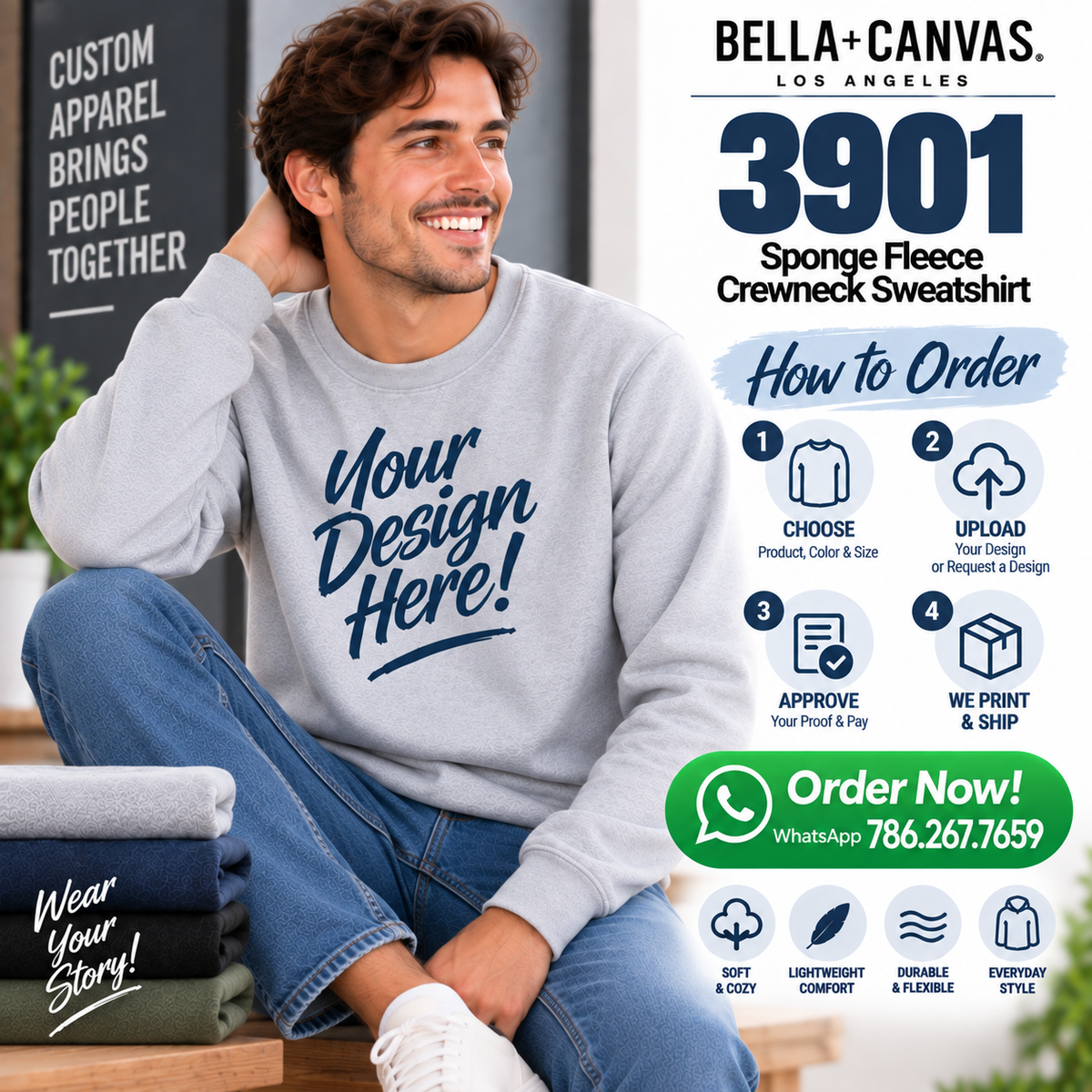 Bella + Canvas Adult Unisex Sponge Fleece Crewneck Sweatshirt (3901)
