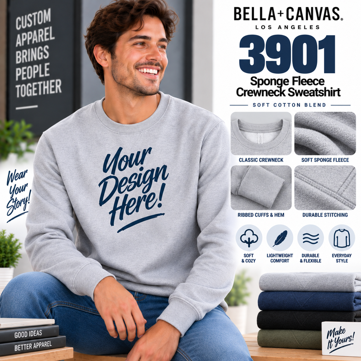 Bella + Canvas Adult Unisex Sponge Fleece Crewneck Sweatshirt (3901)