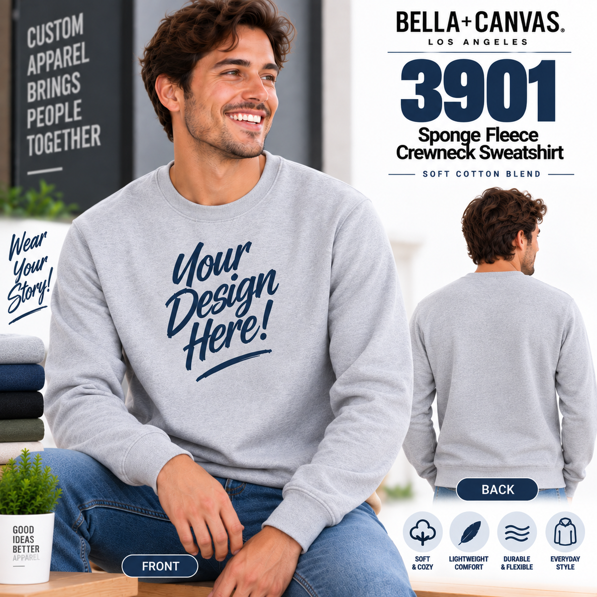 Bella + Canvas Adult Unisex Sponge Fleece Crewneck Sweatshirt (3901)