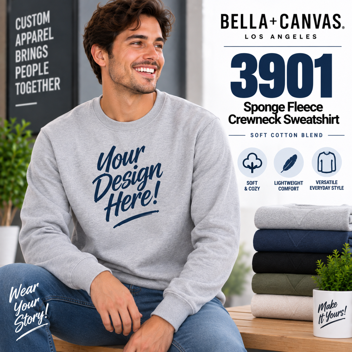 Bella + Canvas Adult Unisex Sponge Fleece Crewneck Sweatshirt (3901)