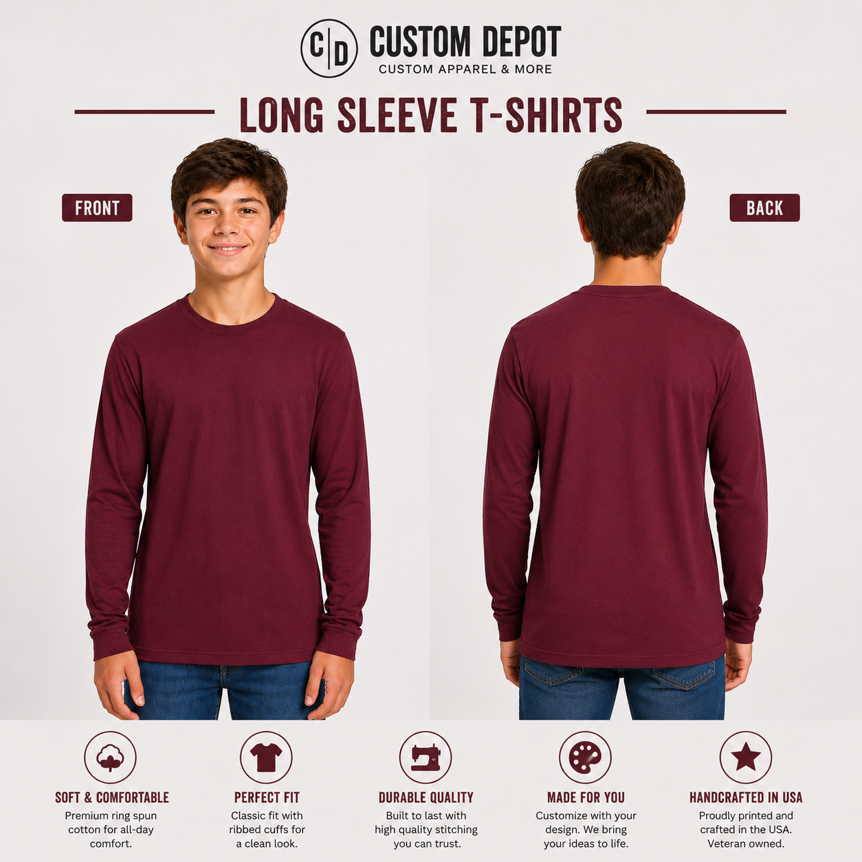 Bella + Canvas Youth Long Sleeve Jersey Tee –  Airlume Cotton (3501Y)