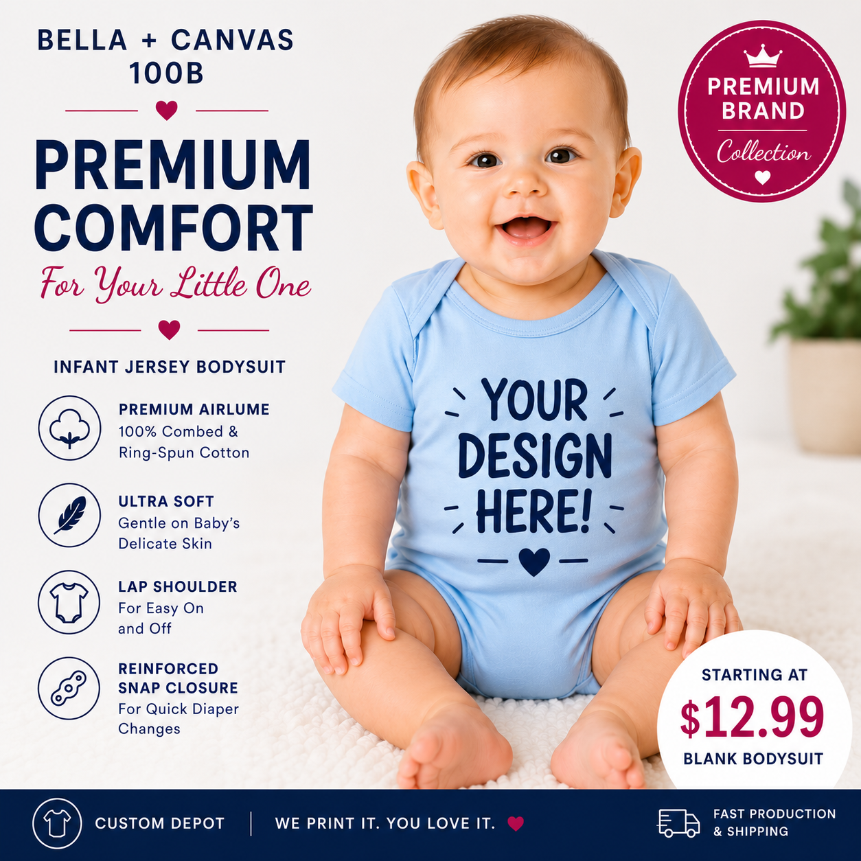 Bella + Canvas  Infant Baby Jersey Bodysuit (100B)