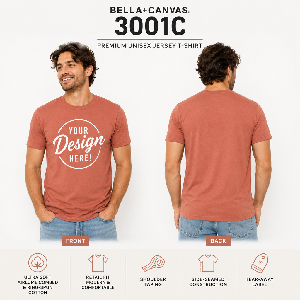 Bella + Canvas Adult Unisex Jersey T-Shirt | 100% Airlume Cotton (3001C)