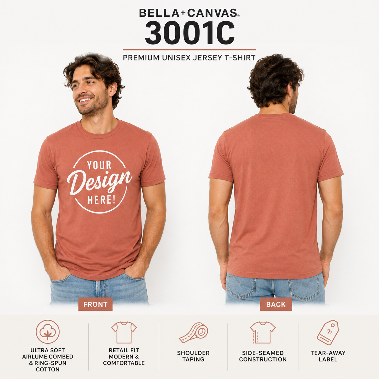 Bella + Canvas Adult Unisex Jersey T-Shirt | 100% Airlume Cotton (3001C)