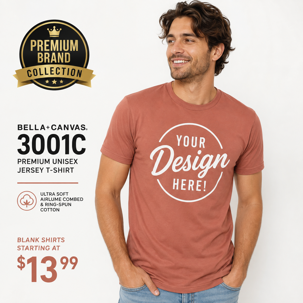 Bella + Canvas Adult Unisex Jersey T-Shirt | 100% Airlume Cotton (3001C)