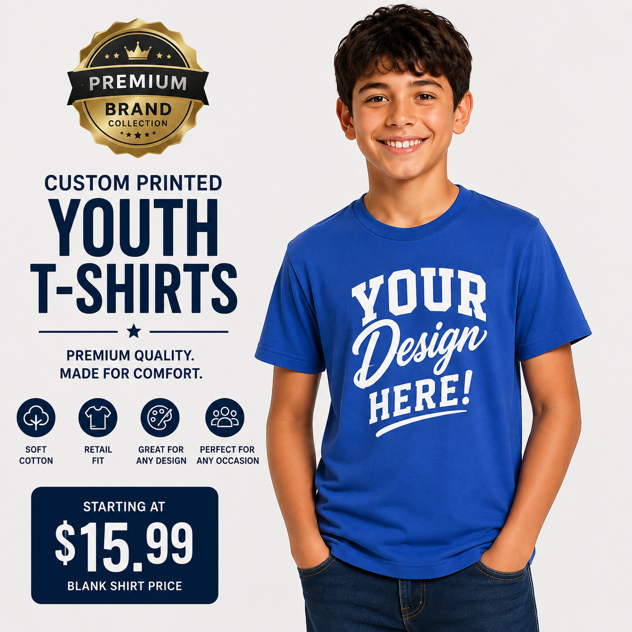Bella + Canvas  Youth Jersey T-Shirt | Premium Airlume Cotton (3001Y)