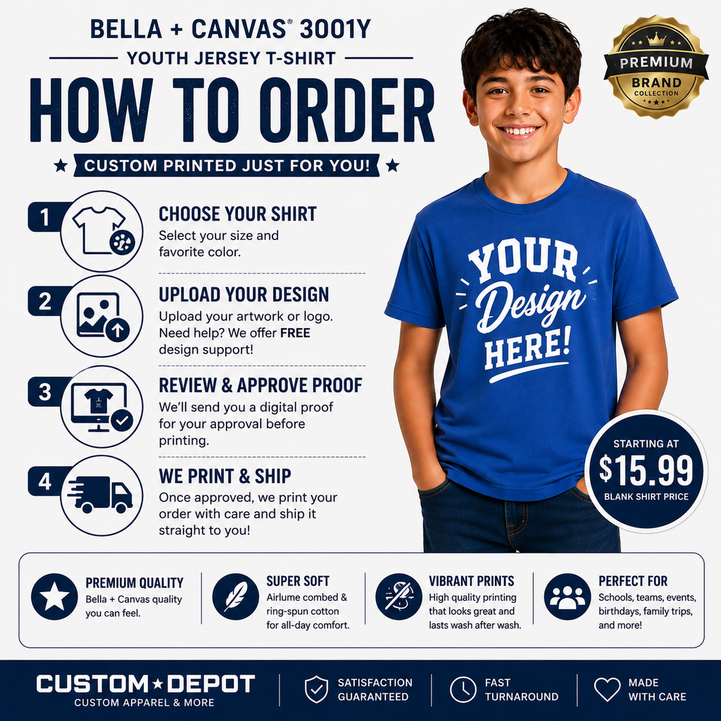 Bella + Canvas  Youth Jersey T-Shirt | Premium Airlume Cotton (3001Y)