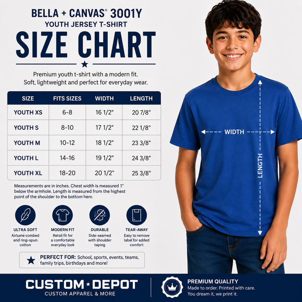 Bella + Canvas  Youth Jersey T-Shirt | Premium Airlume Cotton (3001Y)