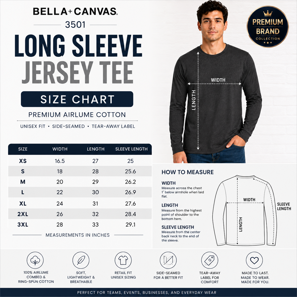 Bella + Canvas  Unisex Long Sleeve Jersey Tee (3501)