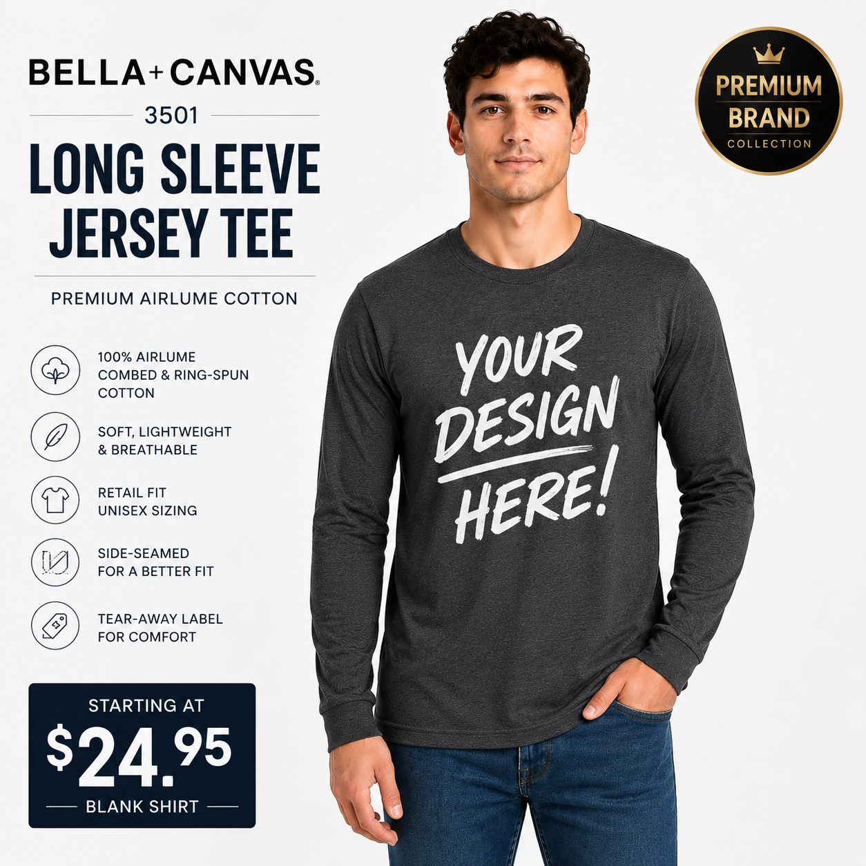 Bella + Canvas  Unisex Long Sleeve Jersey Tee (3501)