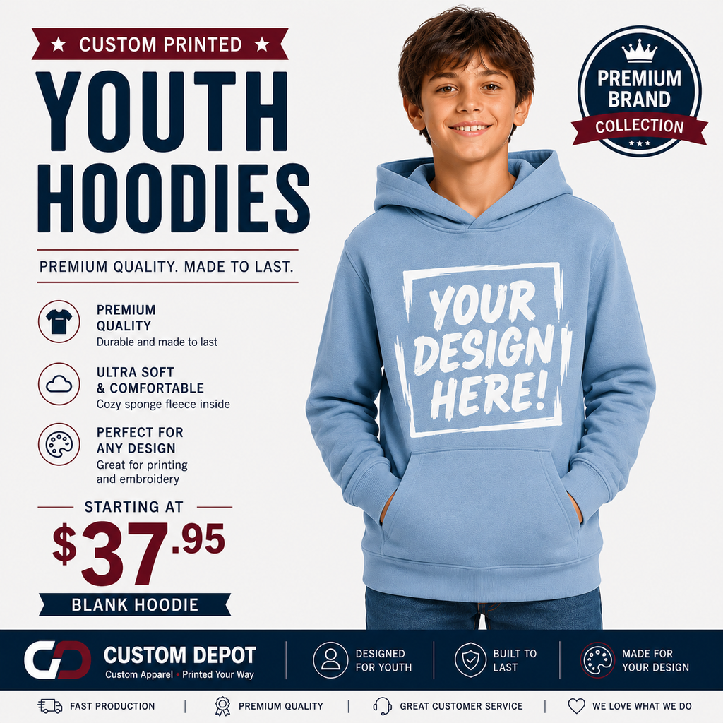 Bella + Canvas Youth Sponge Fleece Hoodie | Premium Youth Pullover Hoodie (3719Y)