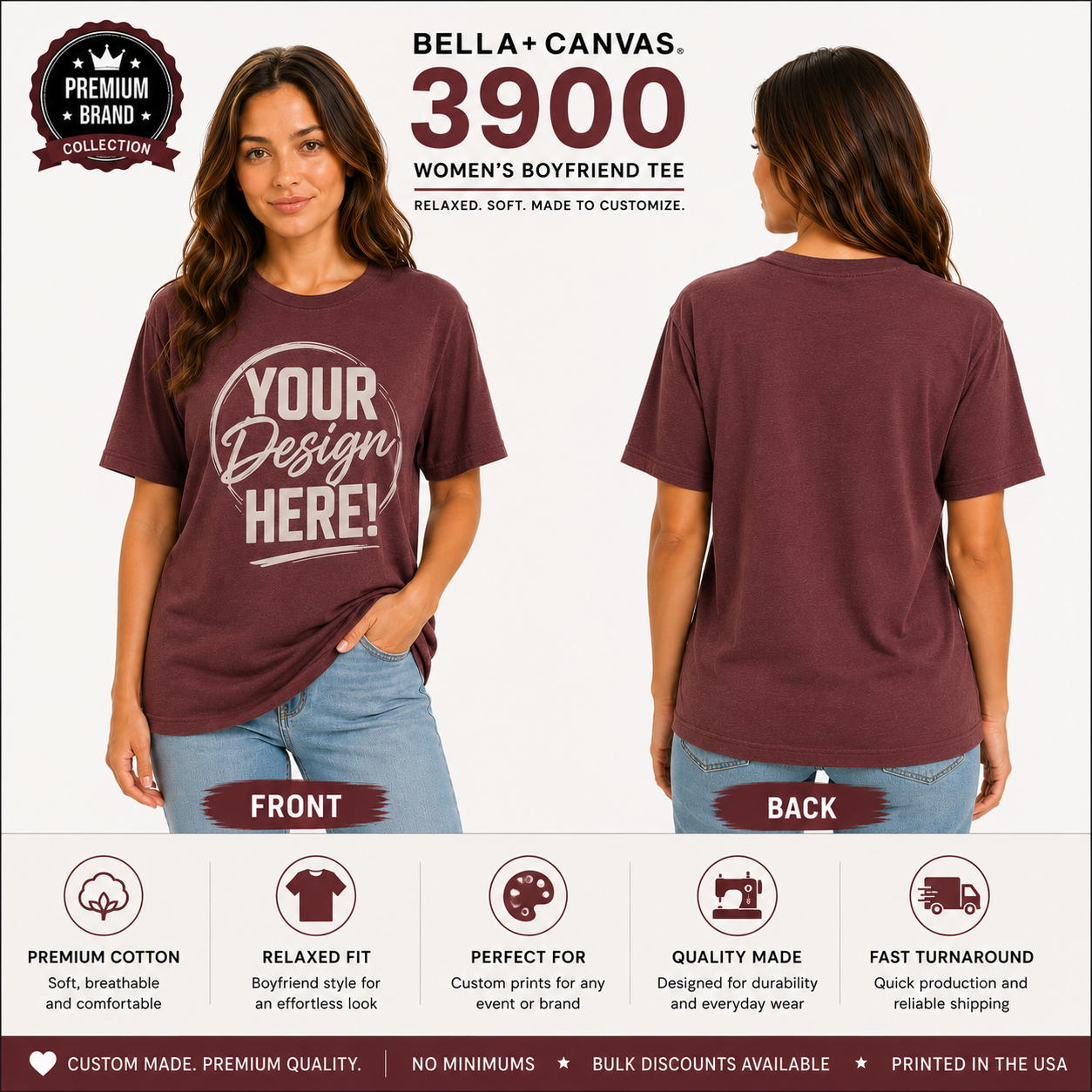 Custom Women's Boyfriend Tee | Cotton T-Shirt (3900)