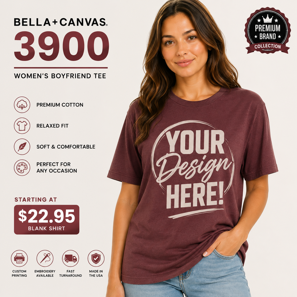 Custom Women's Boyfriend Tee | Cotton T-Shirt (3900)